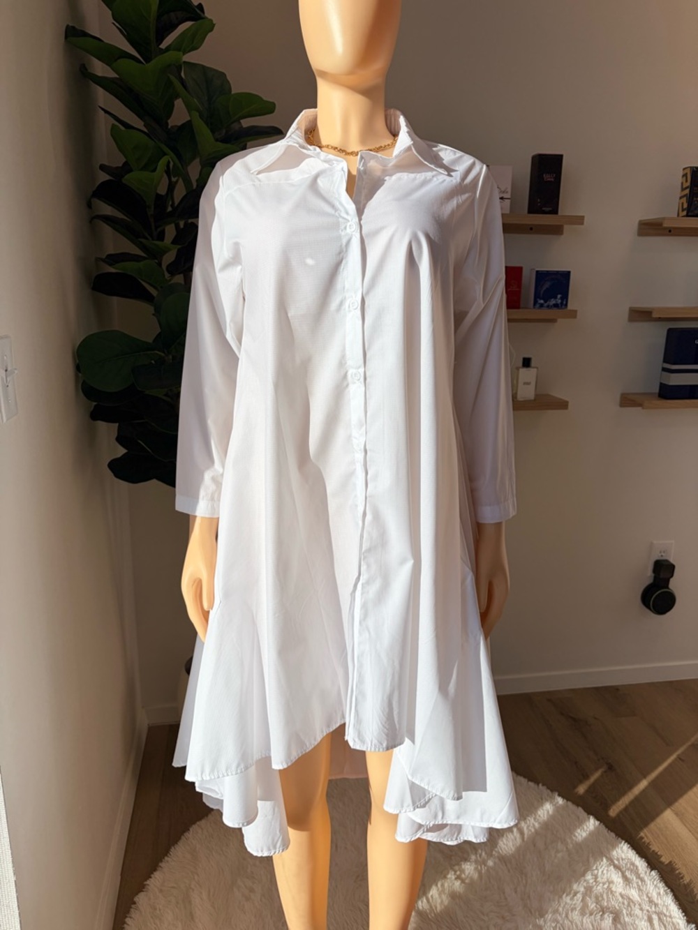 Elegant White High-Low Shirt Dress - Relaxed Fit